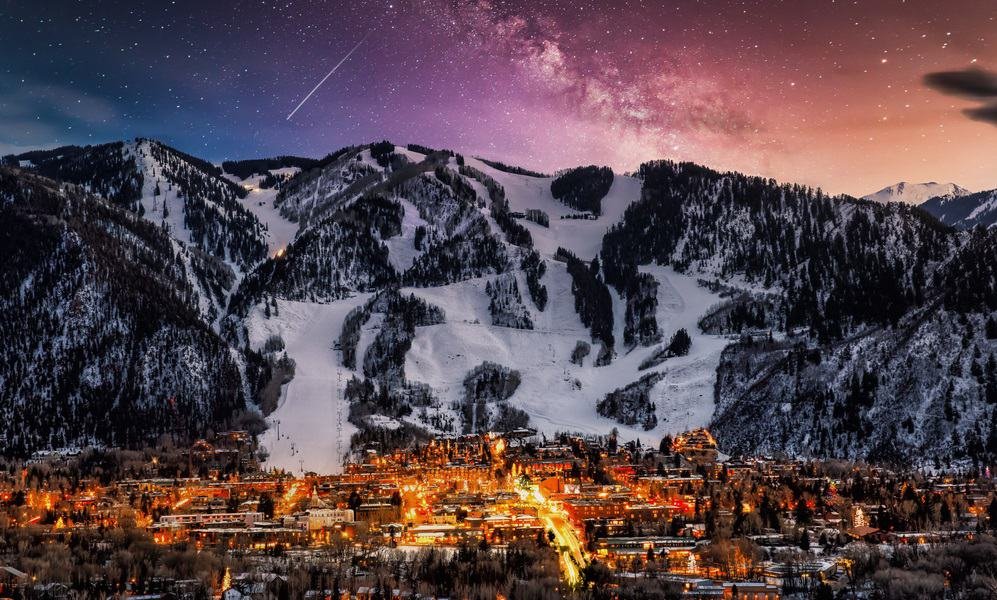 Aspen city skyline with milky way