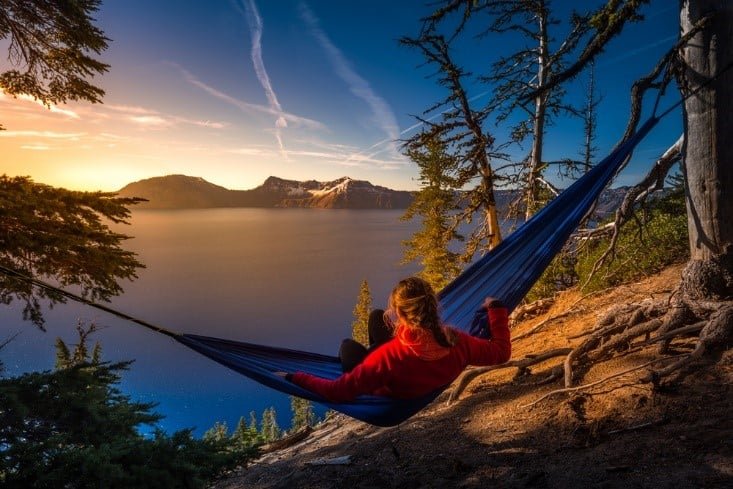 Relaxing in hammock at Crater Lake