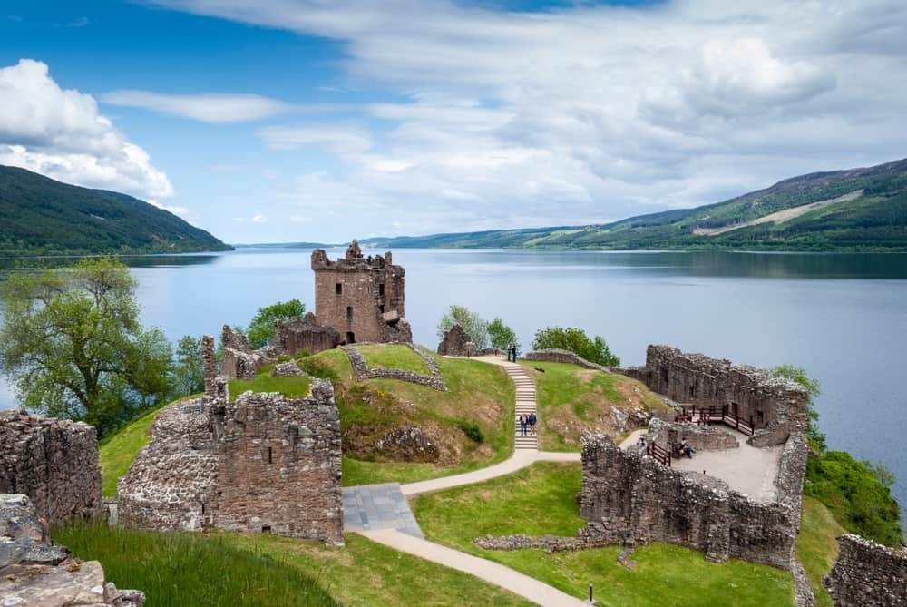 Ruins of Urquhart Castle on Lake Loch Ness, Scotland