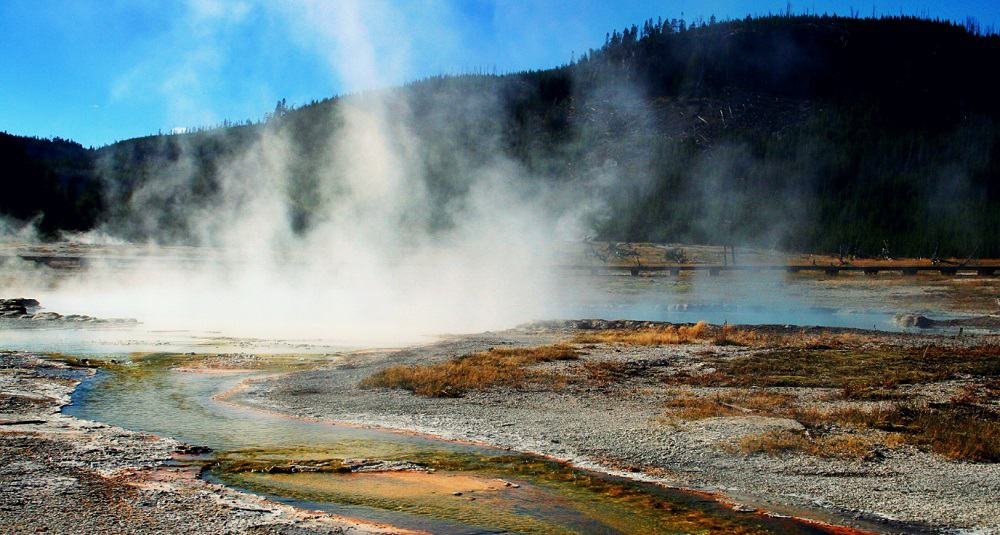 Steam rising from a geothermal feature
